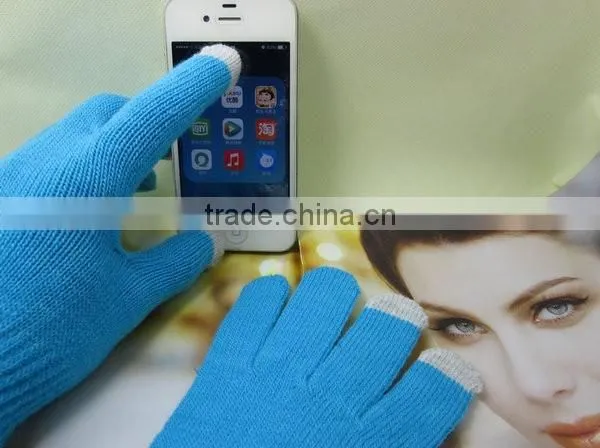 Different Material Acryllic 3 Fingers Knitted Touch Gloves photo-3
