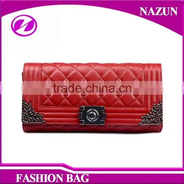 Popular Style Wine Red Bag Leather Women Fashion Purses Clutch Bags