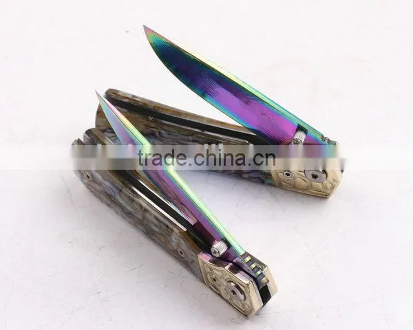 OEM Custom Hand Made Damascus Steel Folding Knife With Abalone photo-4