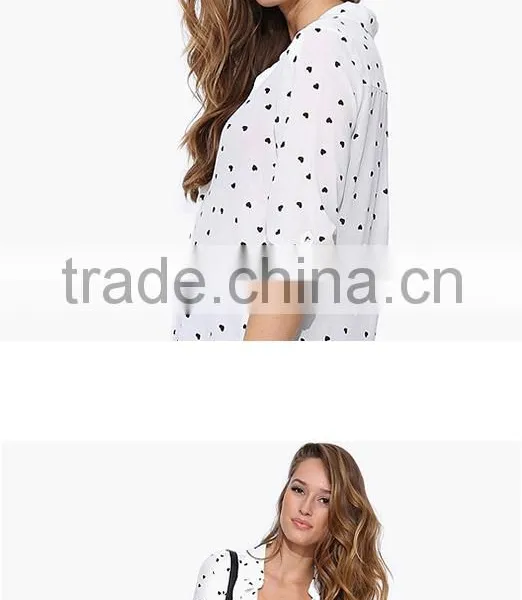 Womens V-neck Short Sleeve Casual Heart Print Tops Blouse photo-5