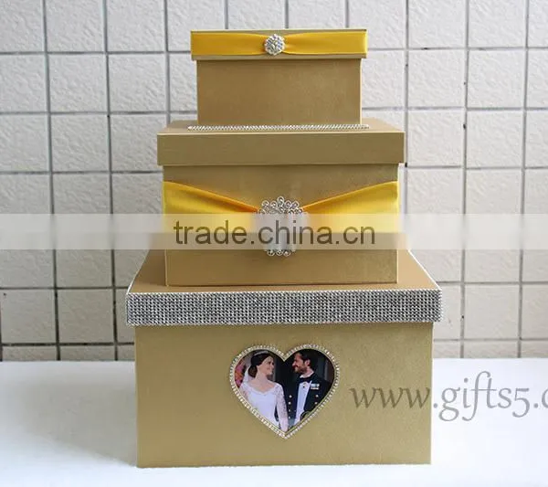 Elegant Gold Wedding Gift Card Box With Rhinestones photo-2