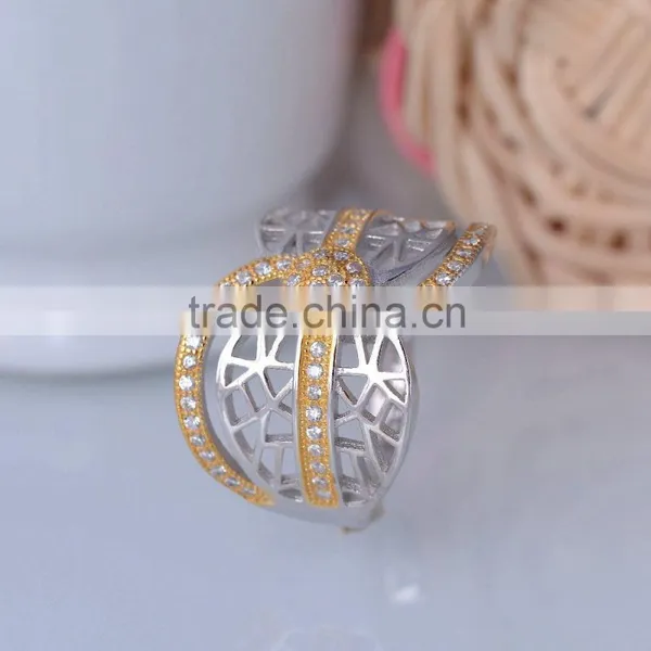 Pure Silver Irregular Vein x Letter Ring With Gold Plated for Women photo-3