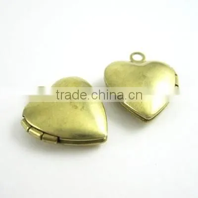 12mm Raw Brass Tiny Heart Shape Photo Locket Pendant Charm DIY Supplies 1130004 photo-2