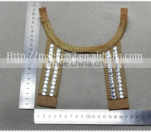Whoelsale Crystal Acrylic Velvet Fabric Collar, Gold Metallic Women Collar, Women Jacket Big Collar photo-2