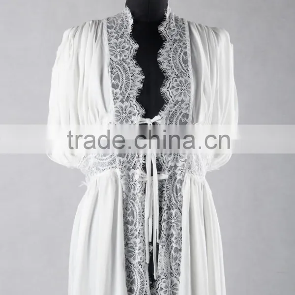 RB003 Delicate Lace Trim Sexy Kimono Robe for Women photo-3