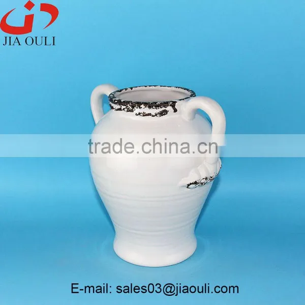 With Handle White Ceramic Antique Vase, Large Floor Planters Vase photo-2