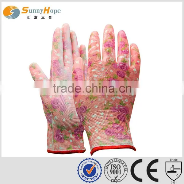 13 Gauge Nylon Printed PU Palm Coated Garden Gloves photo-3