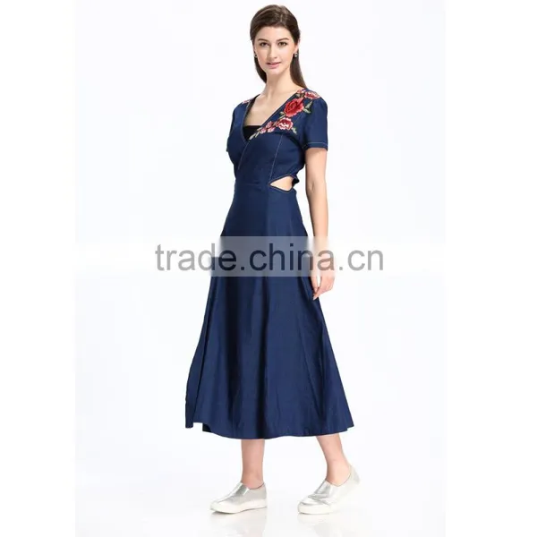 Domin Fashion V-neck Long One Piece Embroidery Dress photo-4