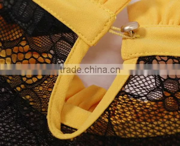 2015 Modern Solid Color Womens Clothing Ladies' Loose-fitting Laced Pleated Women's Sexy Apparel With Stand Collar photo-4