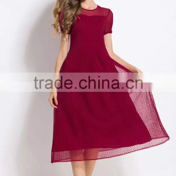 Young Lady Summer Europe Fashion Jacquard Pleated Dress photo-2