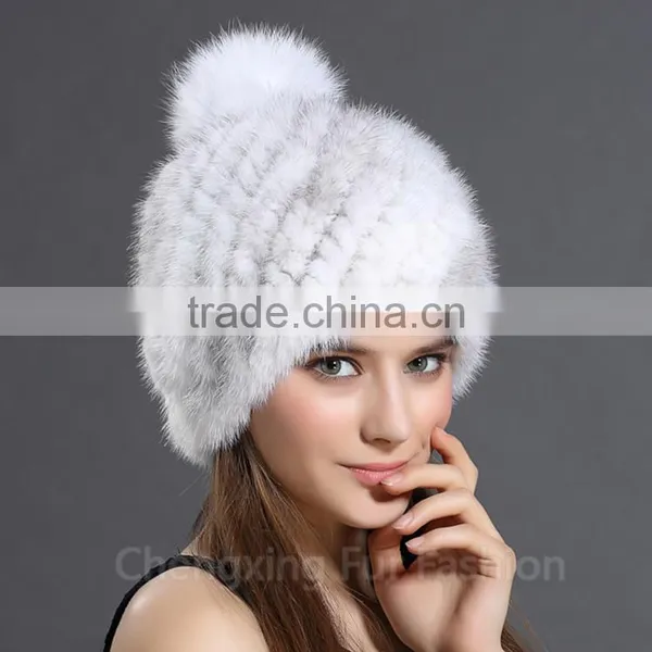 CX-C-206B Fox Fur Ball Mink Fur Knitted Winter Pompom Hat photo-6