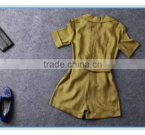 Hot Sales Half Sleeves Linen Formal Tailored Romper Jumpsuit For Women photo-5