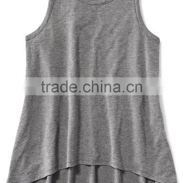 85% Ctn, 15% Melange, S/J, 160 Gsm, Children Girls Tank Top, Back Side Long