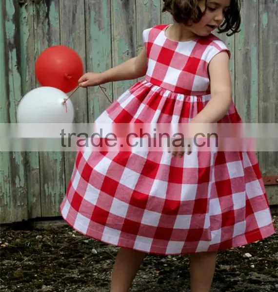 Red Gingham Kid Dress Summer Toddler Girls Clothes Checked Baby Girl Frocks photo-2