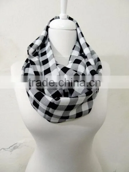 Black & White Plaid Gingham Infinity Scarf, Tube Scarf, Circle Scarf, Loop Scarf, Scarves, Spring - Fall - Winter Fashion photo-2