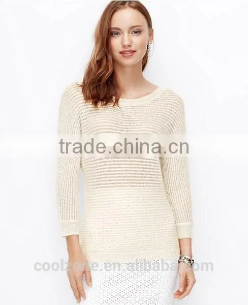 Slim Fit Sequins o Neck Long Sleeve Wool Woman Sweater photo-2