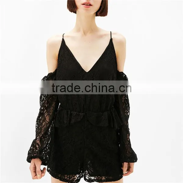 New Fancy Design Short Dance Wear All Black Lace Jumpsuit photo-5