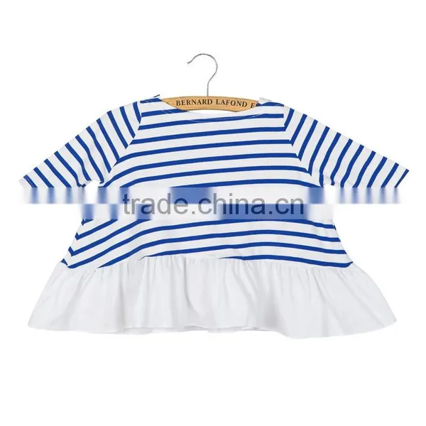 Children Cotton Stripe Printed Baby Ruffle Tops photo-2