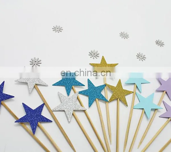 Cheap Blue Stars Paper Cupcake Toppers Birthday Cake Decorations photo-6