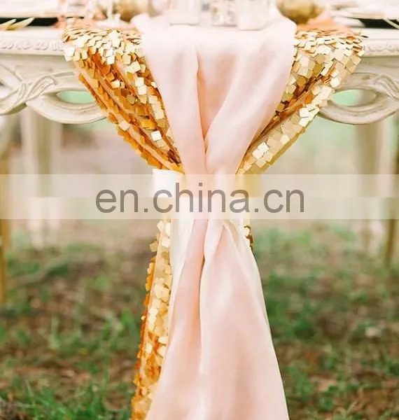 New Arrival Gold Sequins Wedding Chiffon Table Runner photo-2