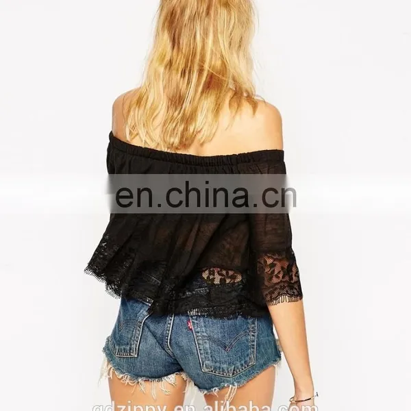 Latest Ladies Top With Off Shoulder and Lace Trim Tops photo-3