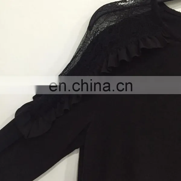 The Shoulder Lace Stitching Long-sleeved Blouse photo-3