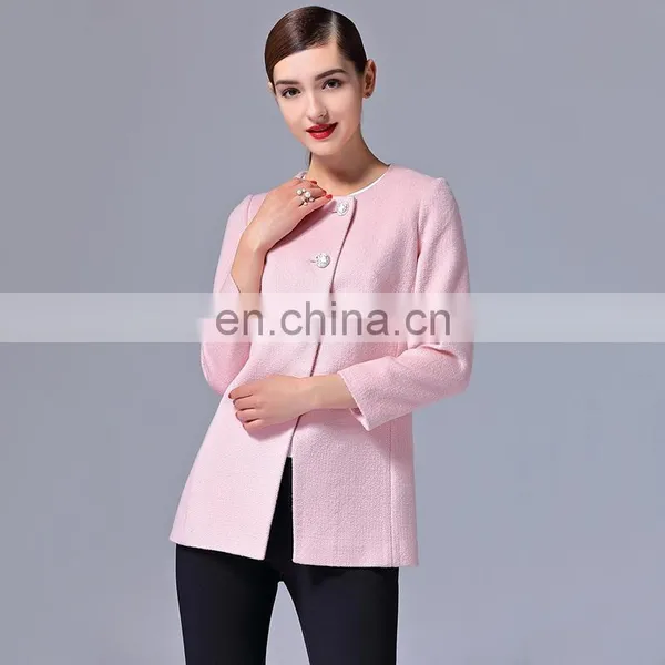 2017 Spring New Design Women's Jacket Round Neck Long Sleeves Single Line Button Slim Fit Overcoat Lady's Coat