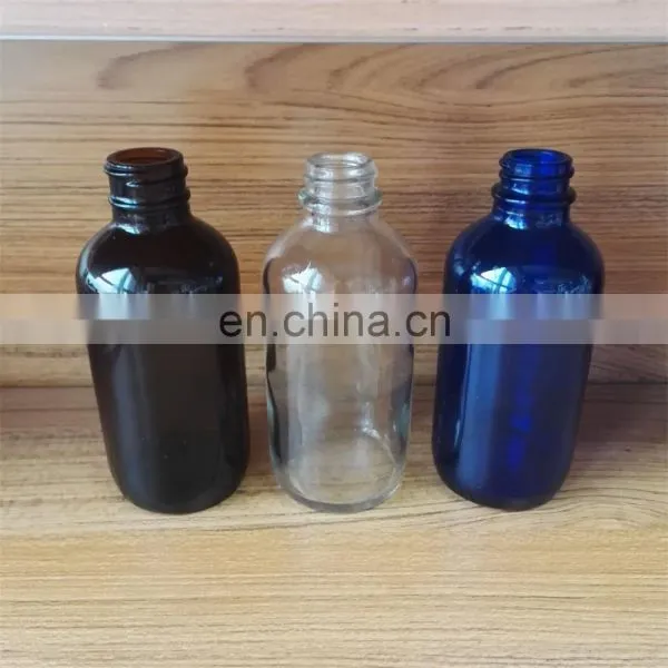 Stock 4 Ounce 4oz 120ml Amber Clear Blue Glass Boston Bottle photo-2