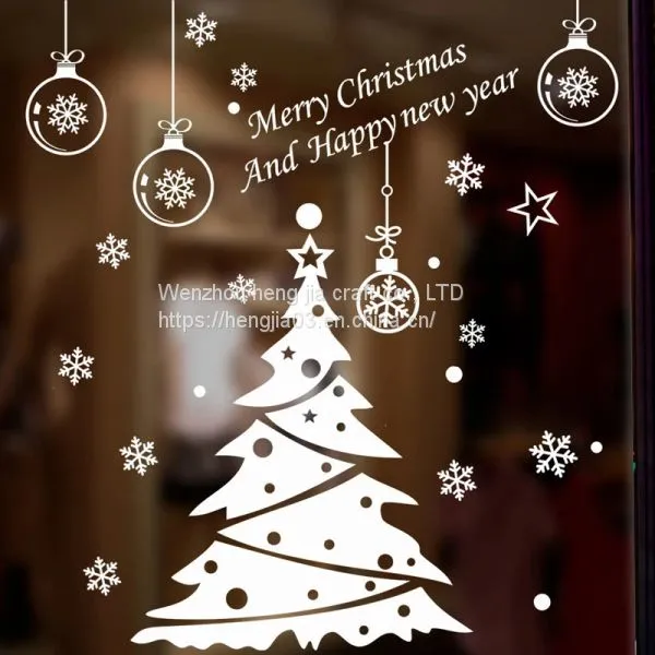 Christmas Tree Decoration Glass Windows Wall Sticker Wall Decals Festival Home Decoration Happy New Year Stickers Wallpaper photo-3