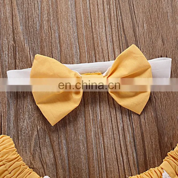 Hot Sale Wholesale Baby Clothes Yellow Plaid Lace Ruffle Baby Romper photo-4