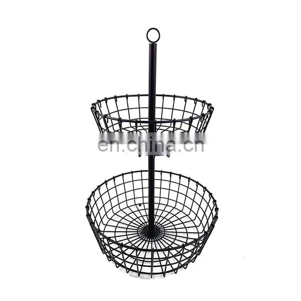 2 tier Cabinet Home Storage Baskets Metal Iron Wire Stackable Vegetable Fruit Bowl Storage Basket