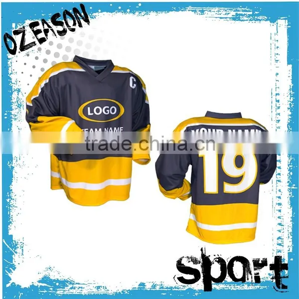 2016 Latest Design Yellow Ice Hockey Jersey Custom Made photo-2