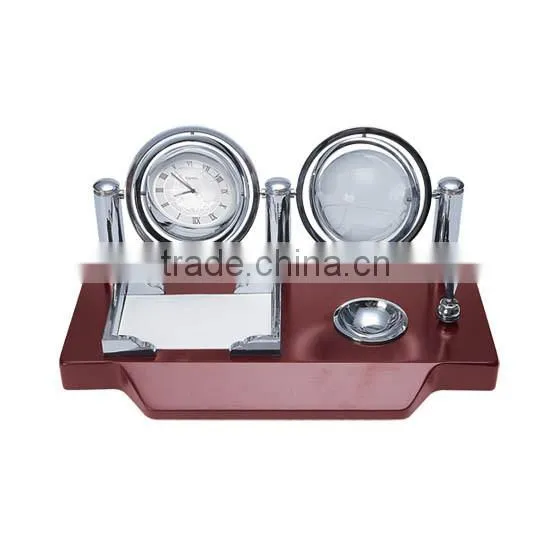 Two Globe Combined Clock Wood Stand Desk Wooden Clock