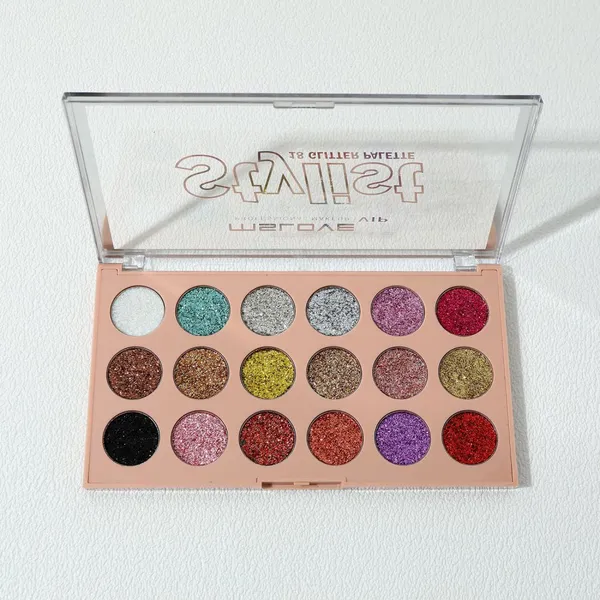 18 Makeup Glitter Color Palette Eyeshadow Customized Logo Duochrome Pressed Glitter Eyeshadow La Sombra De Ojos photo-3