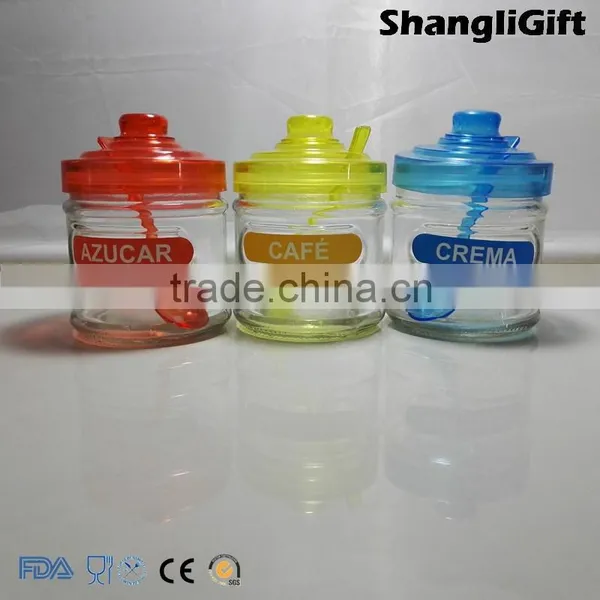 330ml Cylinder Glass Jar Glass Spice Bottles Three A Set With Scoop