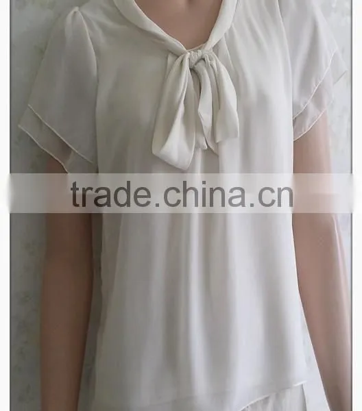 Sailor Collar Chiffon T-shirt Sweet Bow Girl White Tshirt photo-6
