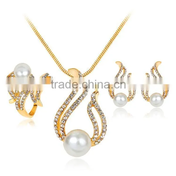 Luxury Brand Imitation Pearl Necklace Earrings Wedding Jewelry Sets Vintage Fashion Crystal Bridal Jewellery Set for Women Gift photo-3