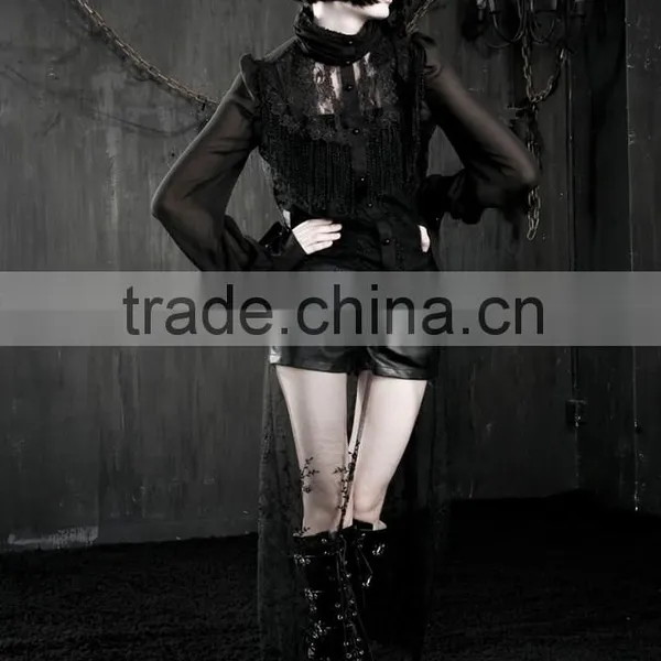 Y-360 Gothic Ladies Latest Black Lace Long Sleeve Top photo-6
