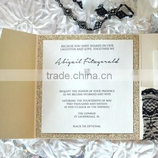 Glam Black Lace Pocket Foled Wedding Invitations of Wedding Suppleis photo-3