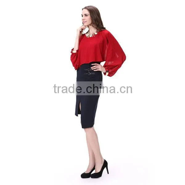 New Designed Crewneck Long Sleeve New Fashion Chiffon Blouse 2016 photo-3