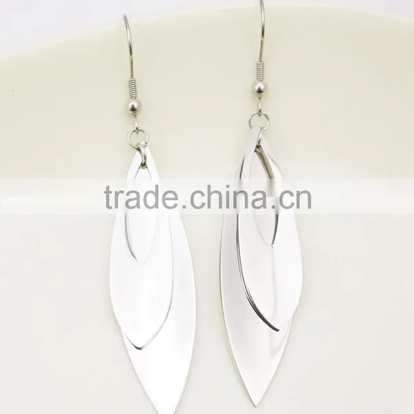 316L Stainless Steel Leaf Shaped Women Silver Double Layer Earring photo-6