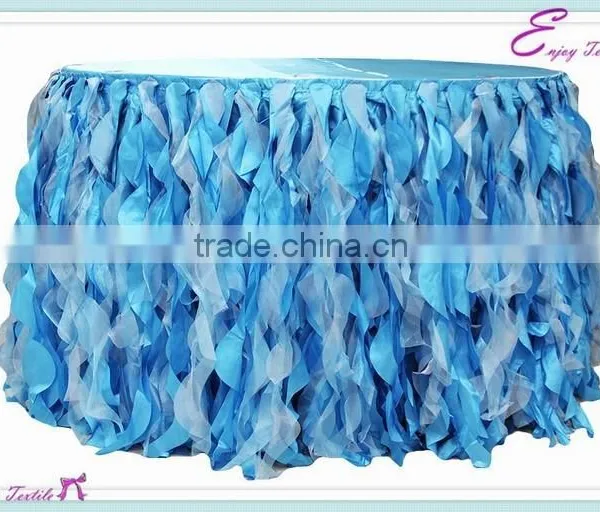 YHK#46 Curly Table Skirt - Polyester Banquet Wedding Wholesale Chair Cover Sash Table Cloth Skirt Linen