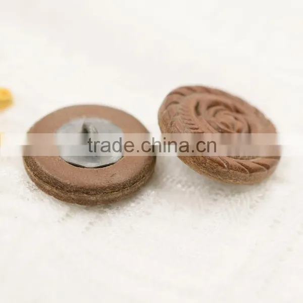 Brown Rose Pattern Leather Covered Shank Button photo-4