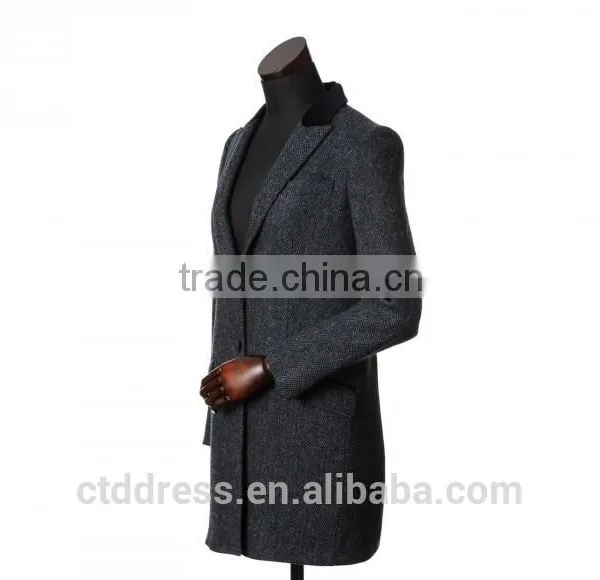 2015 New Style 100% Cashmere Grey Herringbone Custom Made Women's Coat photo-2