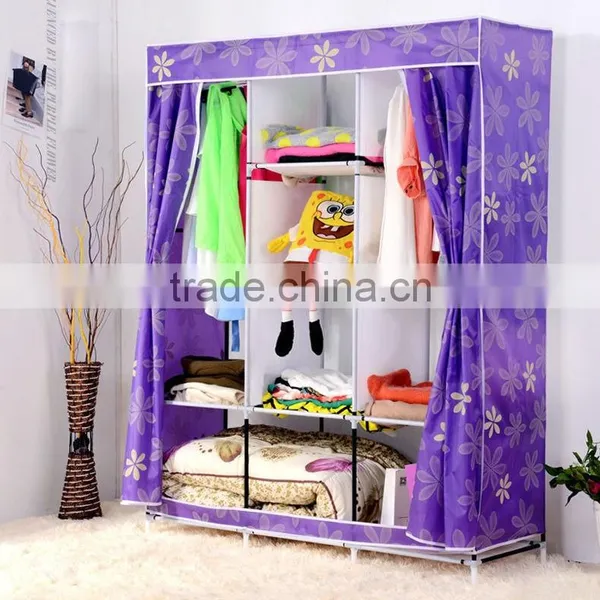Yellow Cute Portable Wardrobe Clothes Rack Shelves Closet Storage Organizer photo-3