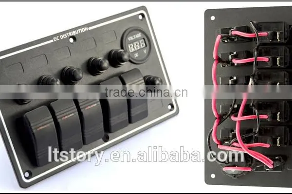 5 GANG LED Waterproof Rorcker Switches Aluminum Panel With Digital Voltmeter photo-2