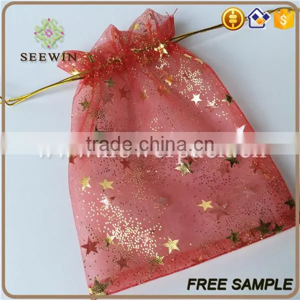 Red Metal Print Soft Organza Popular Feast Day Gift Bag With Pouch Strawing photo-2