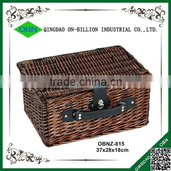 Antique Hand Woven Wicker Picnic Basket for Sale photo-2