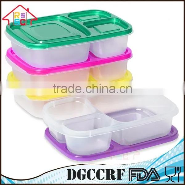 3 Compartment Containers Reusable Bento Lunch Box & Divided Food Storage With Multi Colored Lids photo-4