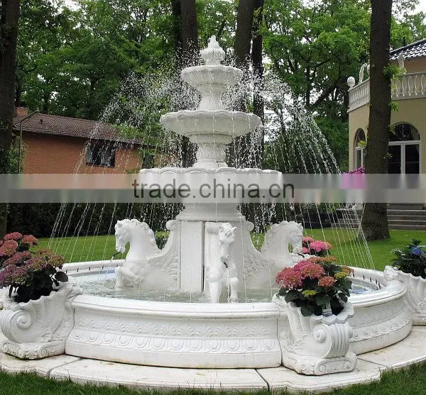 Outdoor Decoration Antique Natural Stone Garden Big Horse Water Fountains photo-3